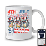 4th of July Squad, Proud American Flag Three Beer Glasses, Firework Drinking Drunker Patriotic T-Shirt