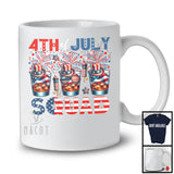 4th of July Squad, Proud American Flag Three Bourbon Glasses, Firework Drinking Drunker Patriotic T-Shirt