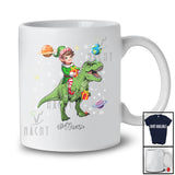 Personalized Custom Name Elf Riding T-Rex; Awesome Christmas Elf In Space Galaxy T-Shirt