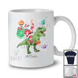Personalized Custom Name Santa Riding T-Rex; Awesome Christmas Santa In Space Galaxy T-Shirt