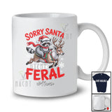 Personalized Custom Name I've Been Feral; Amusing Christmas Santa Raccoon Riding Reindeer T-Shirt