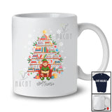 Personalized Custom Name Book Christmas Tree; Adorable Elf Reading Book; Librarian Teacher T-Shirt