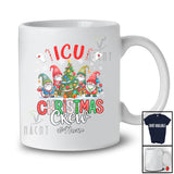 Personalized Custom Name ICU Christmas Crew; Adorable Nurse Gnomes Squad With X-mas Tree T-Shirt
