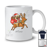 Personalized Custom Name Santa Pug Riding Reindeer; Amazing Christmas Pug Owner Lover T-Shirt