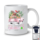 Personalized Custom Name Merry Christmas; Joyful Plaid Moose On Pink Pickup Truck; Farmer T-Shirt