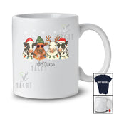 Personalized Custom Name Four Santa Reindeer Cow Face; Awesome Christmas Farmer Farming T-Shirt