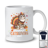 Personalized Custom Name Happy Catsgiving; Adorable Thanksgiving Fall Leaves Cat Turkey T-Shirt
