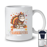 Personalized Custom Name Happy Thanksgiving; Adorable Fall Leaves Cat Turkey; Family T-Shirt