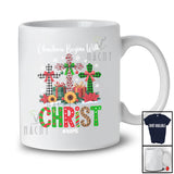 Personalized Custom Name Christmas Begins With Christ; Awesome X-mas Three Leopard Plaid Cross T-Shirt