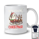 Personalized Custom Name We're Stealing Christmas; Amusing Santa Cat Sleigh Reindeer T-Shirt