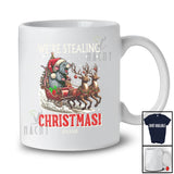 Personalized Custom Name We're Stealing Christmas; Amusing Santa Rat Feral Sleigh Reindeer T-Shirt