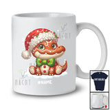 Personalized Custom Name Santa Gingerbread Crocodile; Amazing Christmas Snowing Animal Lover T-Shirt