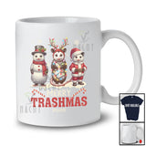 Personalized Custom Name Merry Trashmas; Lovely Christmas Three Snowman Santa Opossum Trash T-Shirt