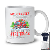 Personalized Custom Name Reindeer Ran Away I Drive A Fire Truck; Joyful Christmas Santa Driver T-Shirt