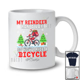 Personalized Custom Name Reindeer Ran Away I Ride A Bicycle; Joyful Christmas Santa Riding Biker T-Shirt