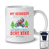 Personalized Custom Name Reindeer Ran Away I Ride A Dirt Bike; Joyful Christmas Santa Riding Biker T-Shirt