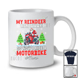 Personalized Custom Name Reindeer Ran Away I Ride A Motorbike; Joyful Christmas Santa Riding Biker T-Shirt