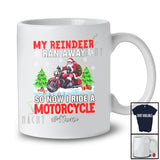 Personalized Custom Name Reindeer Ran Away I Ride A Motorcycle; Joyful Christmas Santa Biker T-Shirt