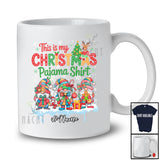 Personalized Custom Name My Christmas Pajama Shirt; Adorable Three Gnomes X-mas Tree Lights T-Shirt