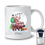Personalized Custom Name Santa Riding Hippo; Lovely Christmas Moon Wild Animal; Family T-Shirt