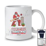 Personalized Custom Name Merry Christmas; Humorous X-mas Reindeer Santa Cricket Player T-Shirt