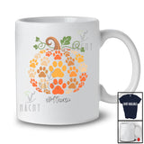 Personalized Custom Name Dog Paws Pumpkin Shape; Adorable Thanksgiving Fall Leaves Dog Owner T-Shirt