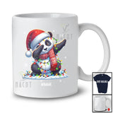 Personalized Custom Name Dabbing Santa Panda; Lovely Christmas Lights Snow Animal T-Shirt