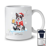 Personalized Custom Name Border Collie Santa Drinking Beer; Joyful Christmas Drunker Family T-Shirt