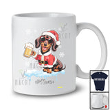Personalized Custom Name Dachshund Santa Drinking Beer; Joyful Christmas Drunker Family T-Shirt