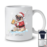 Personalized Custom Name Pug Santa Drinking Beer; Joyful Christmas Drunker Family T-Shirt