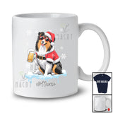 Personalized Custom Name Shelties Santa Drinking Beer; Joyful Christmas Drunker Family T-Shirt