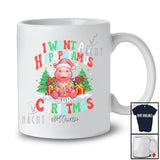 Personalized Custom Name I Want A Hippopotamus For Christmas; Lovely Hippo Animal X-mas Lights T-Shirt
