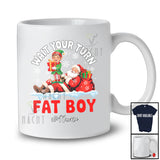Personalized Custom Name Wait Your Turn Fat Boy; Humorous Christmas Elf Santa Fighting T-Shirt