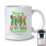 Personalized Custom Name This Is My Christmas Pajama Shirt; Humorous Four Santa Reindeer Pickles T-Shirt