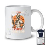Personalized Custom Name I Will Stab You Stabby Stab; Creepy Halloween Moon Nurse Skeleton T-Shirt