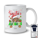 Personalized Custom Name I'm On Santa's Awesome List; Amazing Christmas Santa Dachshund Face T-Shirt