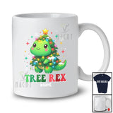 Personalized Custom Name Tree Rex; Adorable Christmas Lights Tree Plaid T-Rex Dinosaur T-Shirt