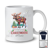 Personalized Custom Name Merry Christmoose; Joyful Plaid Christmas Santa Moose X-mas Lights T-Shirt