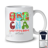 Personalized Custom Name CNA Nurse; Lovely Christmas Plaid Coffee Bow Tie; Women Family T-Shirt