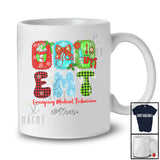 Personalized Custom Name EMT Nurse; Lovely Christmas Plaid Coffee Bow Tie; Women Family T-Shirt