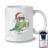Personalized Custom Name Budgerigar Santa Sunglasses Drinking Beer; Joyful Christmas Drunker T-Shirt