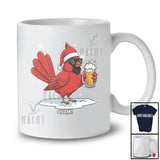 Personalized Custom Name Cardinal Bird Santa Drinking Beer; Joyful Christmas Drunker T-Shirt