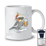 Personalized Custom Name Cockatiel Santa Sunglasses Drinking Beer; Joyful Christmas Drunker T-Shirt