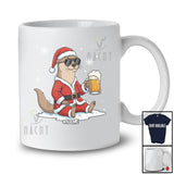 Personalized Custom Name Otter Santa Sunglasses Drinking Beer; Joyful Christmas Drunker T-Shirt