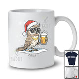 Personalized Custom Name Owl Santa Sunglasses Drinking Beer; Joyful Christmas Drunker T-Shirt