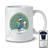 Personalized Custom Name Peacock Santa Sunglasses Drinking Beer; Joyful Christmas Drunker T-Shirt