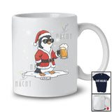 Personalized Custom Name Penguin Santa Sunglasses Drinking Beer; Joyful Christmas Drunker T-Shirt