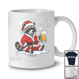 Personalized Custom Name Raccoon Santa Sunglasses Drinking Beer; Joyful Christmas Drunker T-Shirt