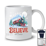 Personalized Custom Name Believe; Amazing Christmas Snow Santa Go By Train Lover; Family Group T-Shirt