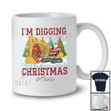 Personalized Custom Name Digging Christmas; Joyful Plaid Leopard Santa On Excavator T-Shirt